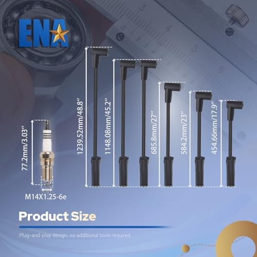 ENA Set of 6 Spark Plug with Wire Set 3.8L Compatible with Buick Chevy Pontiac