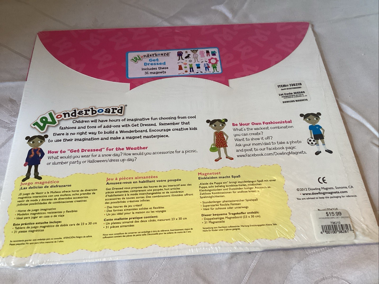 Wonderboard Get Dressed Dowling Magnets 2012 Play Game NEW Girl Of Color 31 Piec
