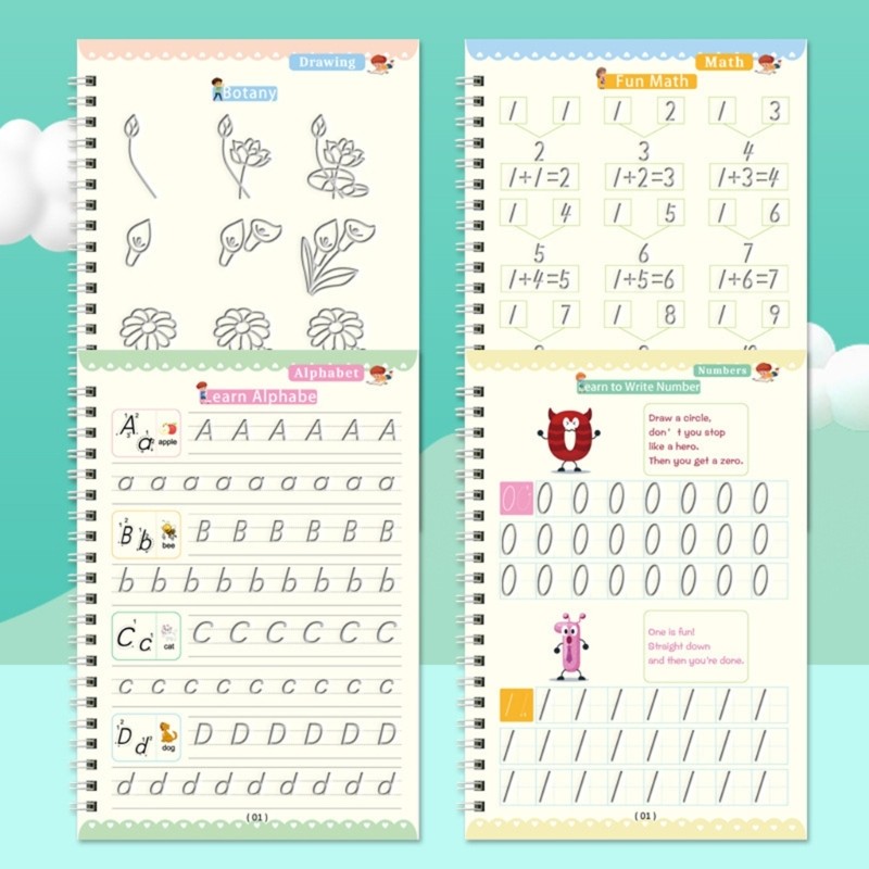 4Pcs Childrens Calligraphy Practice Workbook Magical Handwriting Practice Book