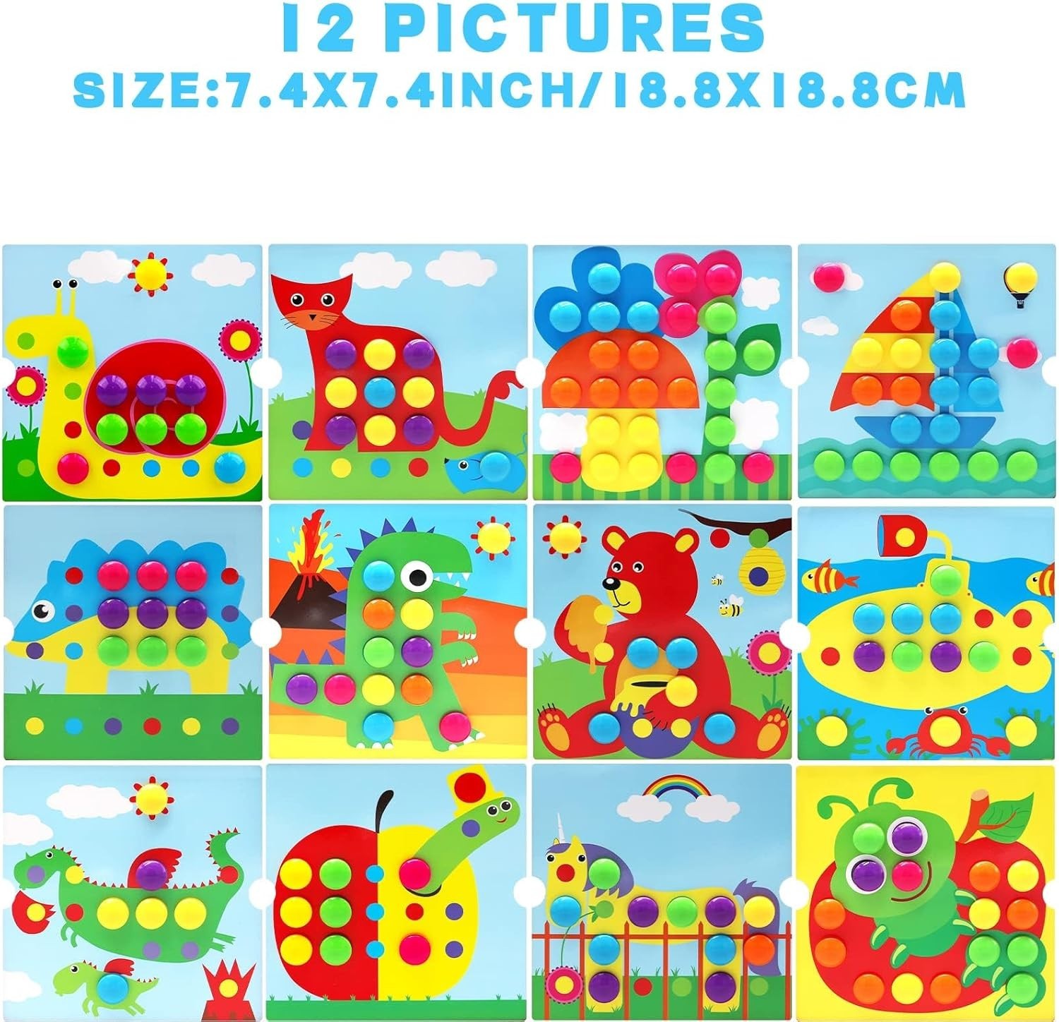 Button Art Toy, Color-Coordinated Mosaic Handmade Creative Gift (Dinosaur Theme)