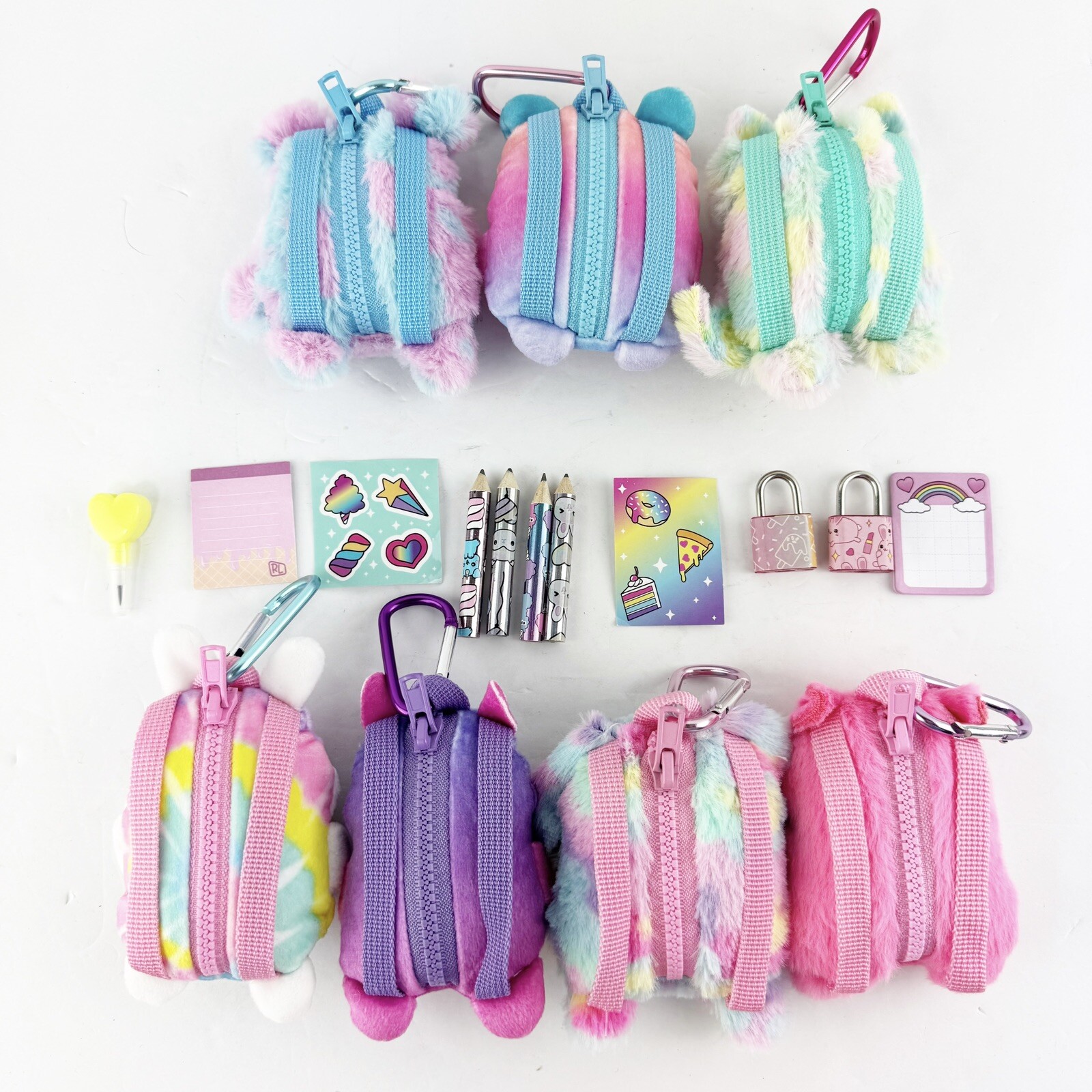Lot of 7 Miniature Animal Backpack Clip Ons With Fun Accessories & Tools