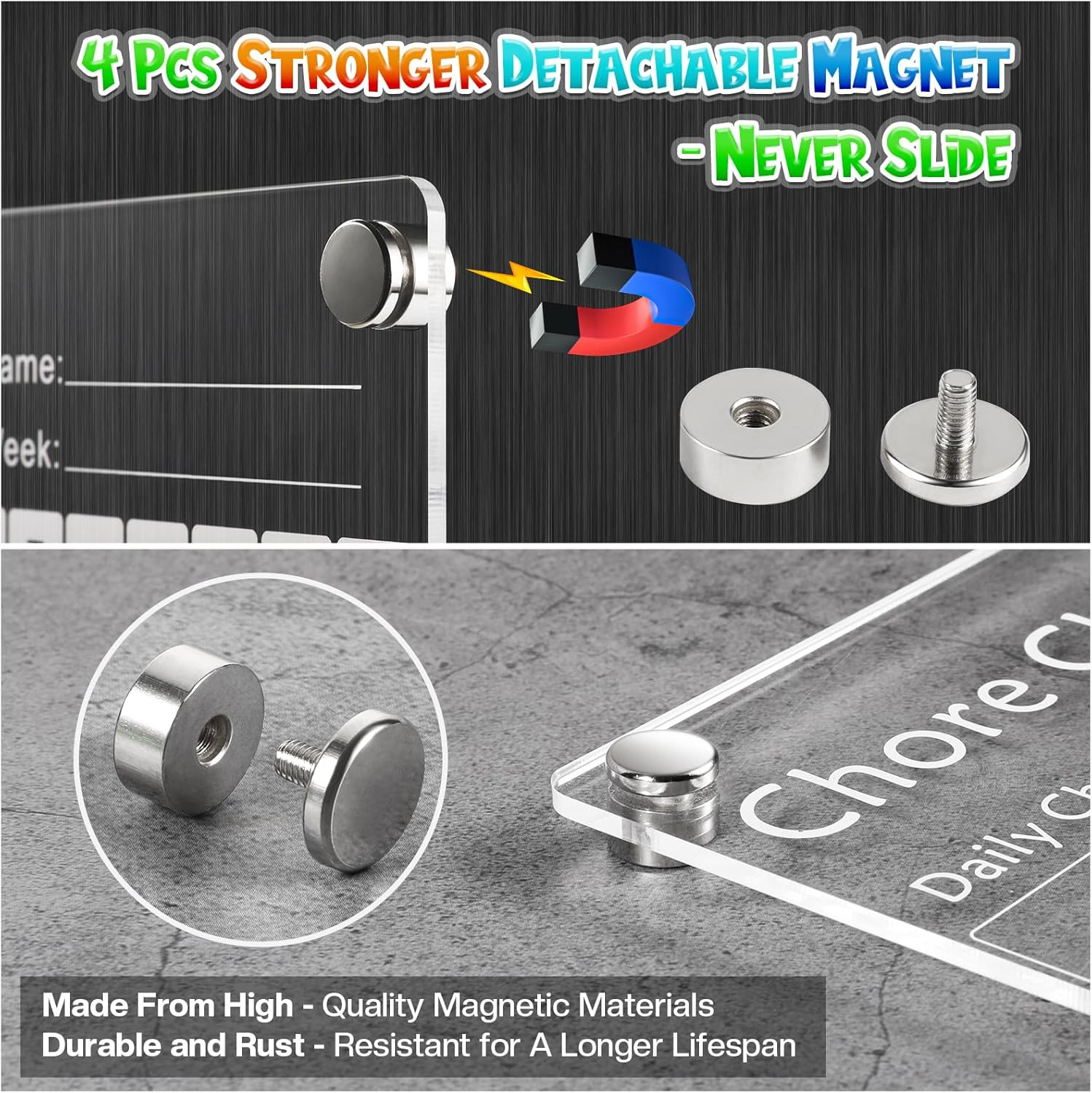 Acrylic Magnetic Chore Chart for Kids,Chores Chart for Fridge Refrigerator,Dry E