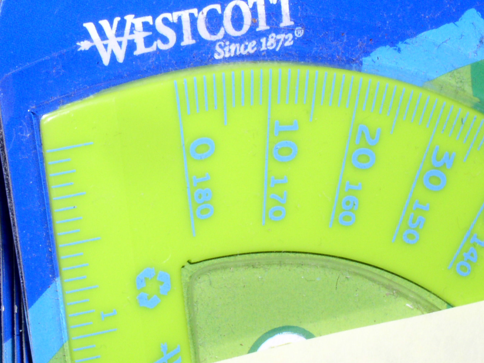 SEALED LIME GREEN+BLUE WESTCOTT KLEEN EARTH PLASTIC PROTRACTOR RULER MICROBAN
