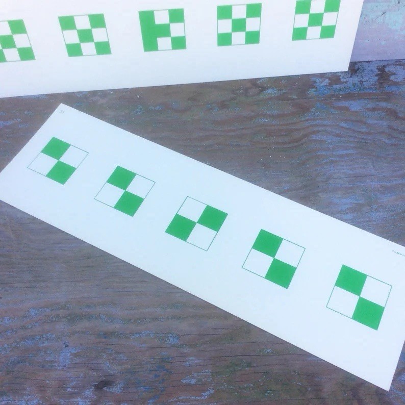 Large Pair White Flash Cards w/ Green Squares Educational Learning 19” x 6” HB&W