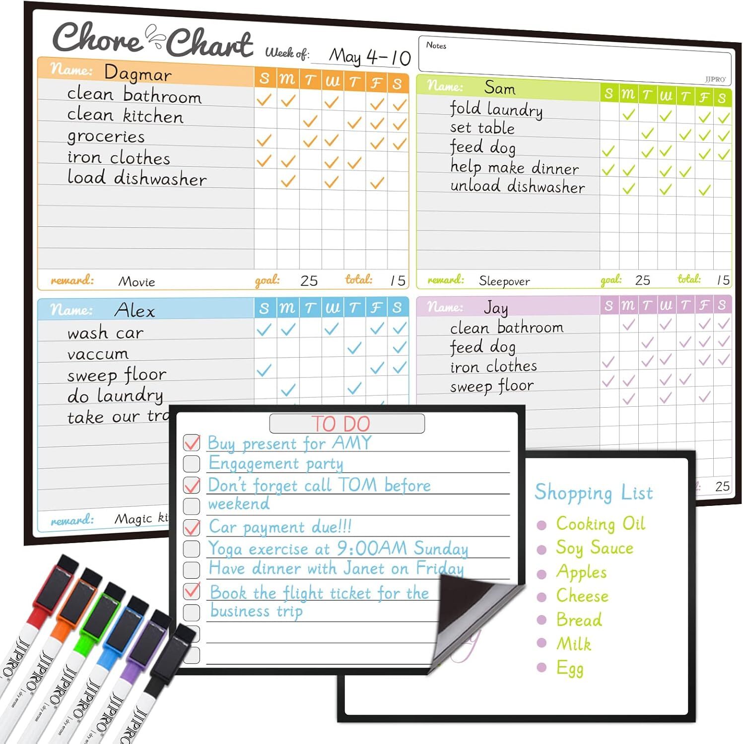 Magnetic Dry Erase Chore Chart Set for Fridge-Used for Multiple Kids-One Chore C
