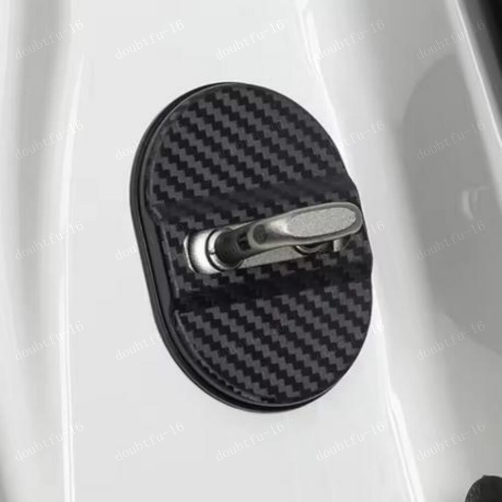4x Black Carbon Fiber Plastic Car Door Lock Protective Cover Trim Accessories