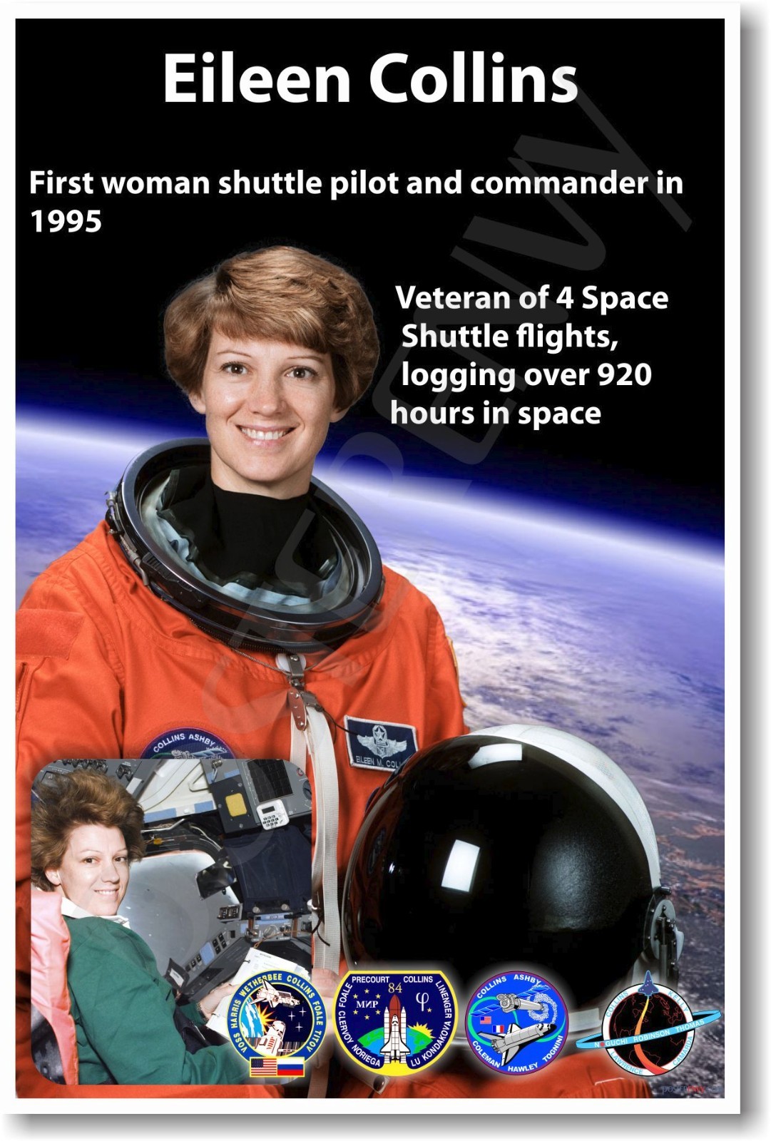 Astronaut Eileen Collins – First Woman Shuttle Pilot – NEW NASA Space POSTER