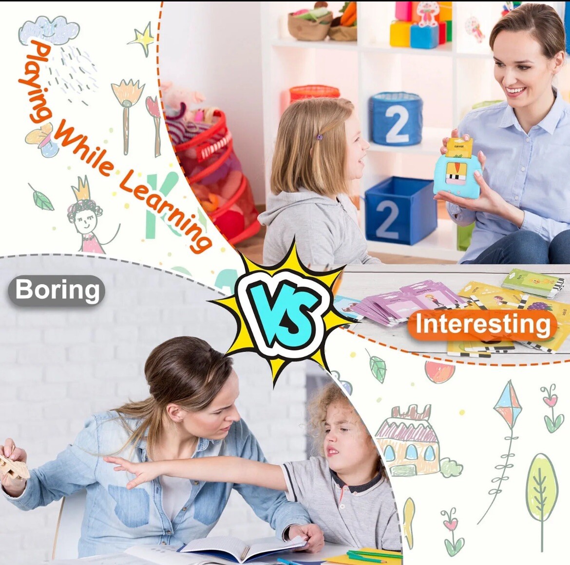 Electronic Talking Flash Cards 224 Sight Words Pocket Speech for Toddlers Pink