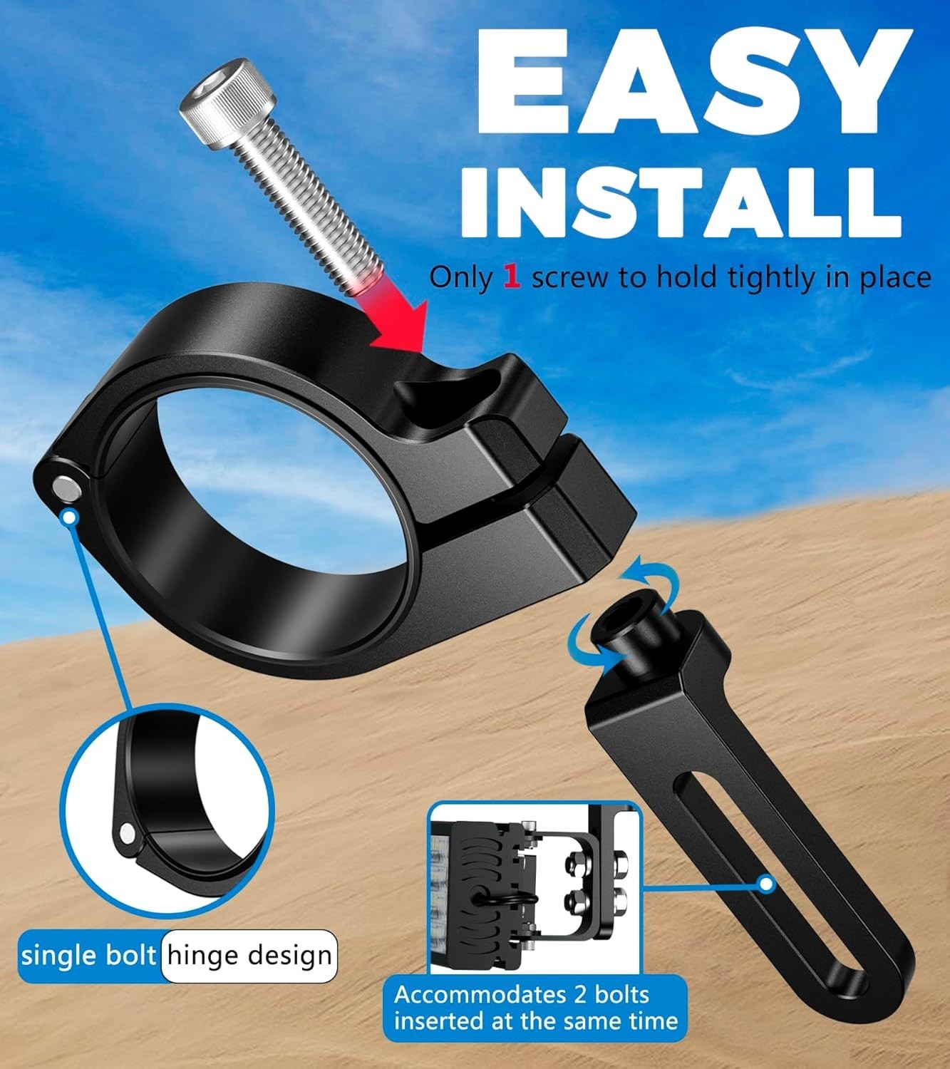 2PCS UTV Light Bar Mounts, Sturdy Aluminium Alloy LED Light Mounting Brackets,