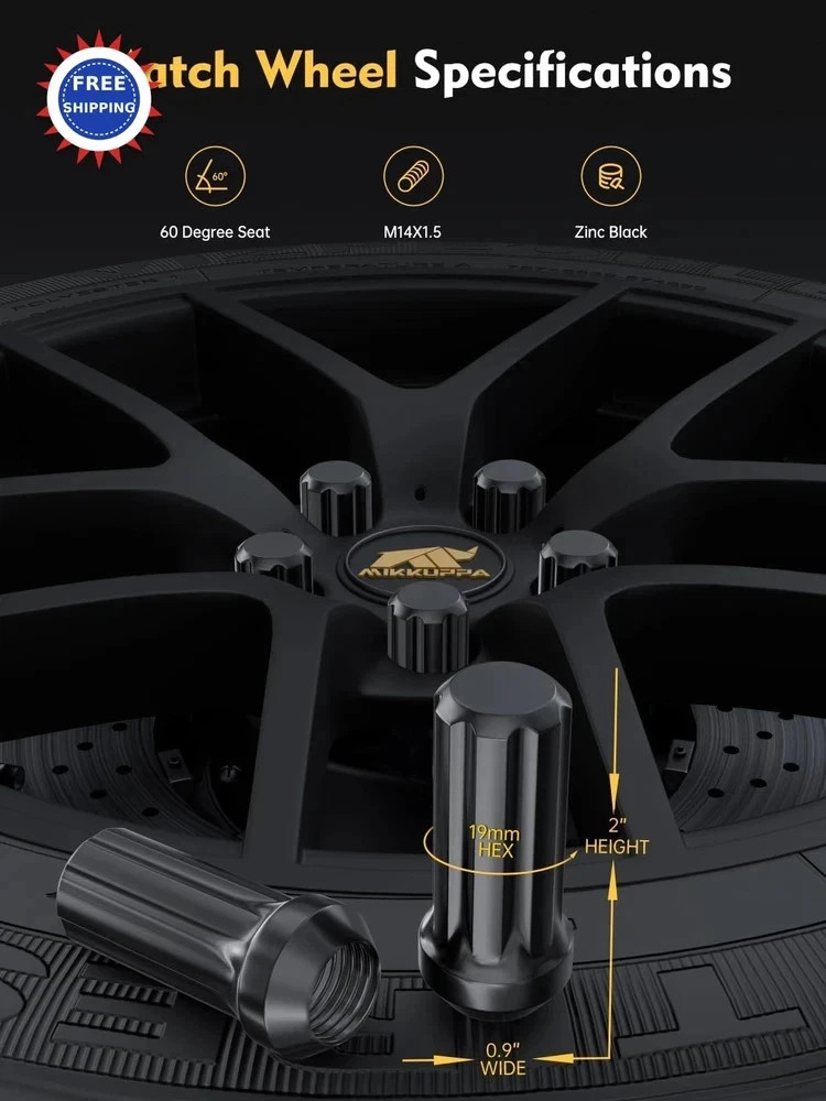 MIKKUPPA M14x15 Wheel Lug Nut 32pcs Black Compatible with Chevy Silverado 1500