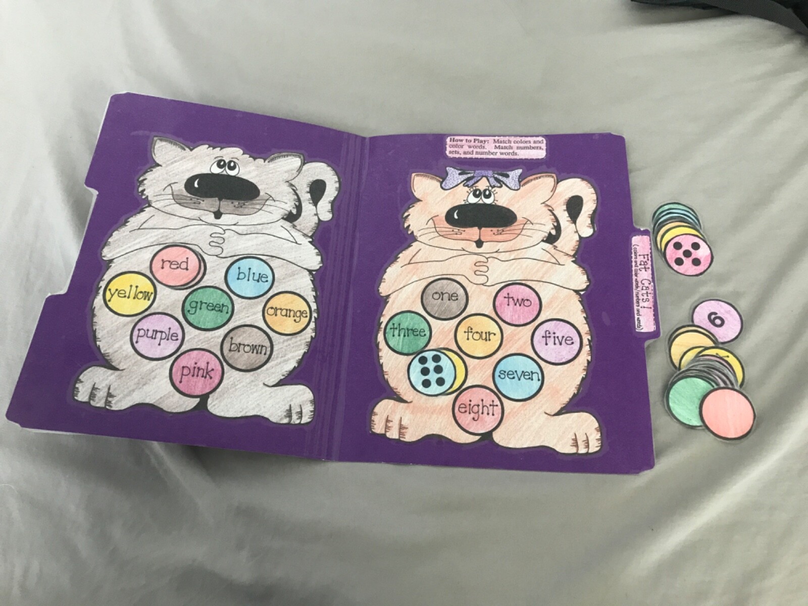 fat Cats! Color number words! Grade K language arts file folder game teacher