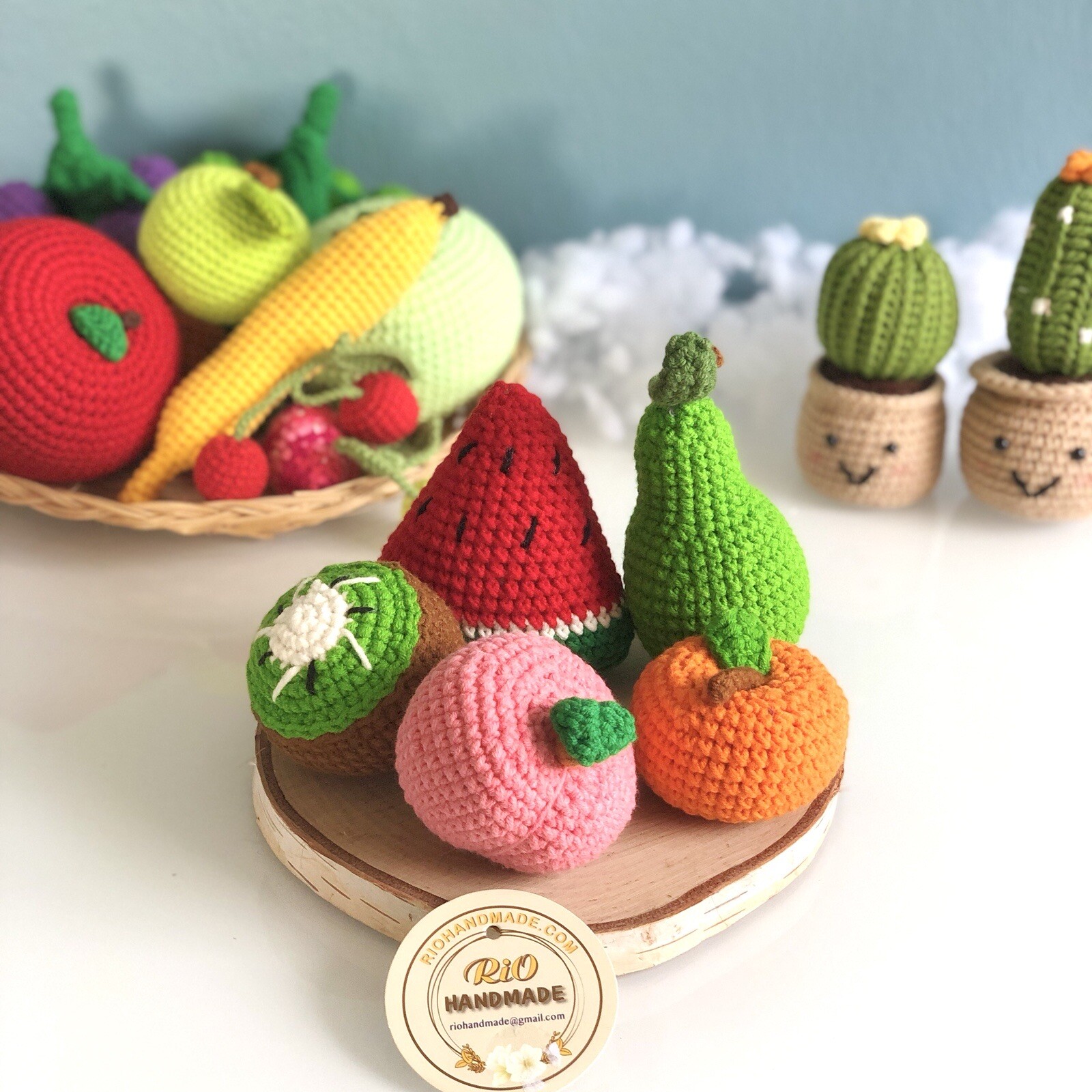 Handmade Set 10 pcs Crochet Vegetables , Fruit, Crochet Fake Food, Pretend Food