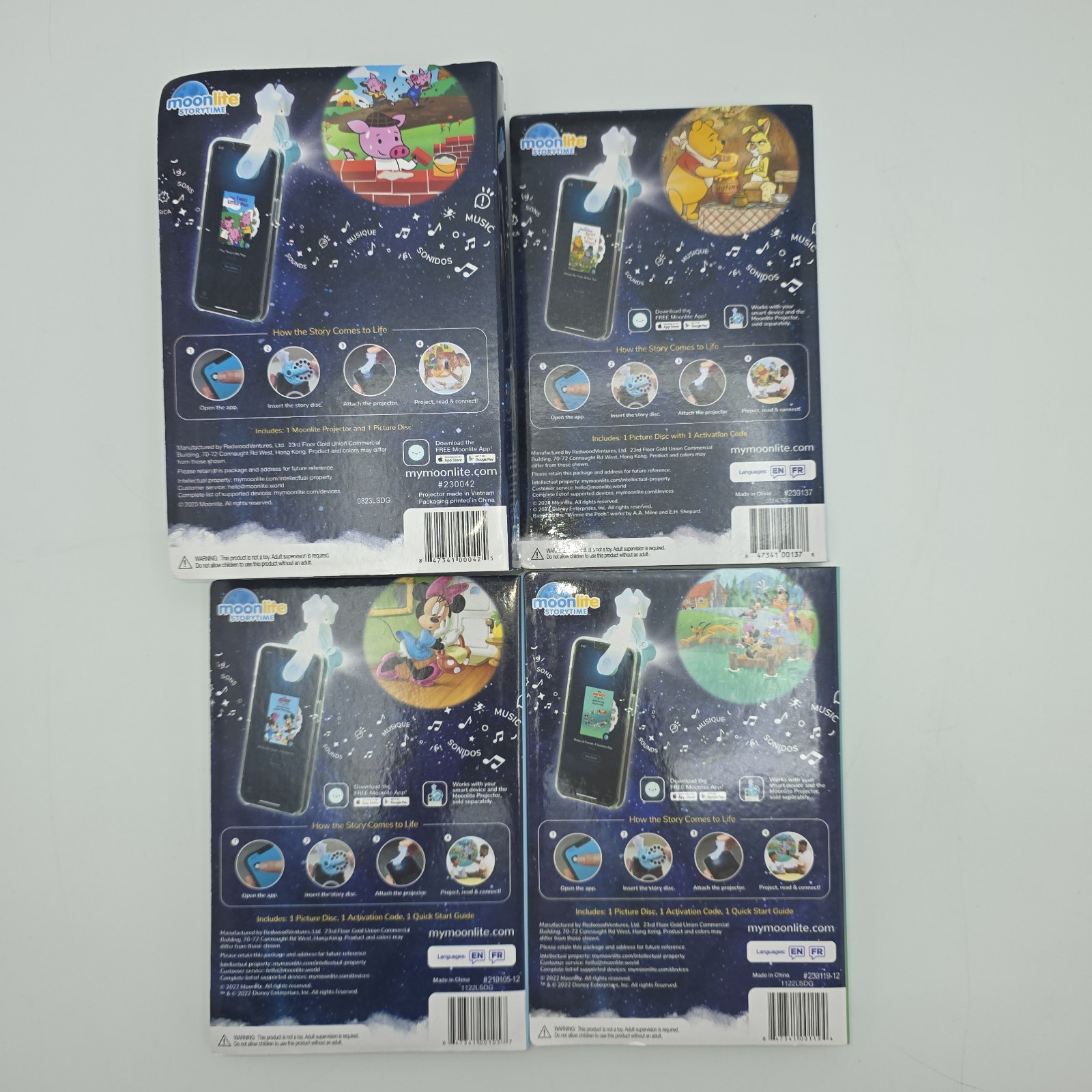 Moonlite Story Projector + 3 Discs Disney Mickey Mouse Winnie The Pooh New