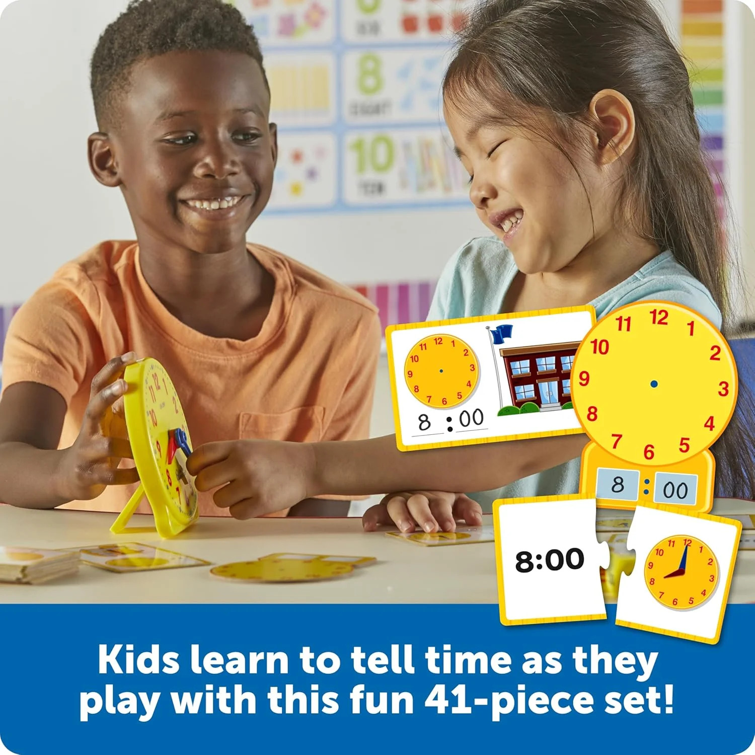Learning Resources Time Activity Set – Kids Learning Clock, Classroom Clocks for