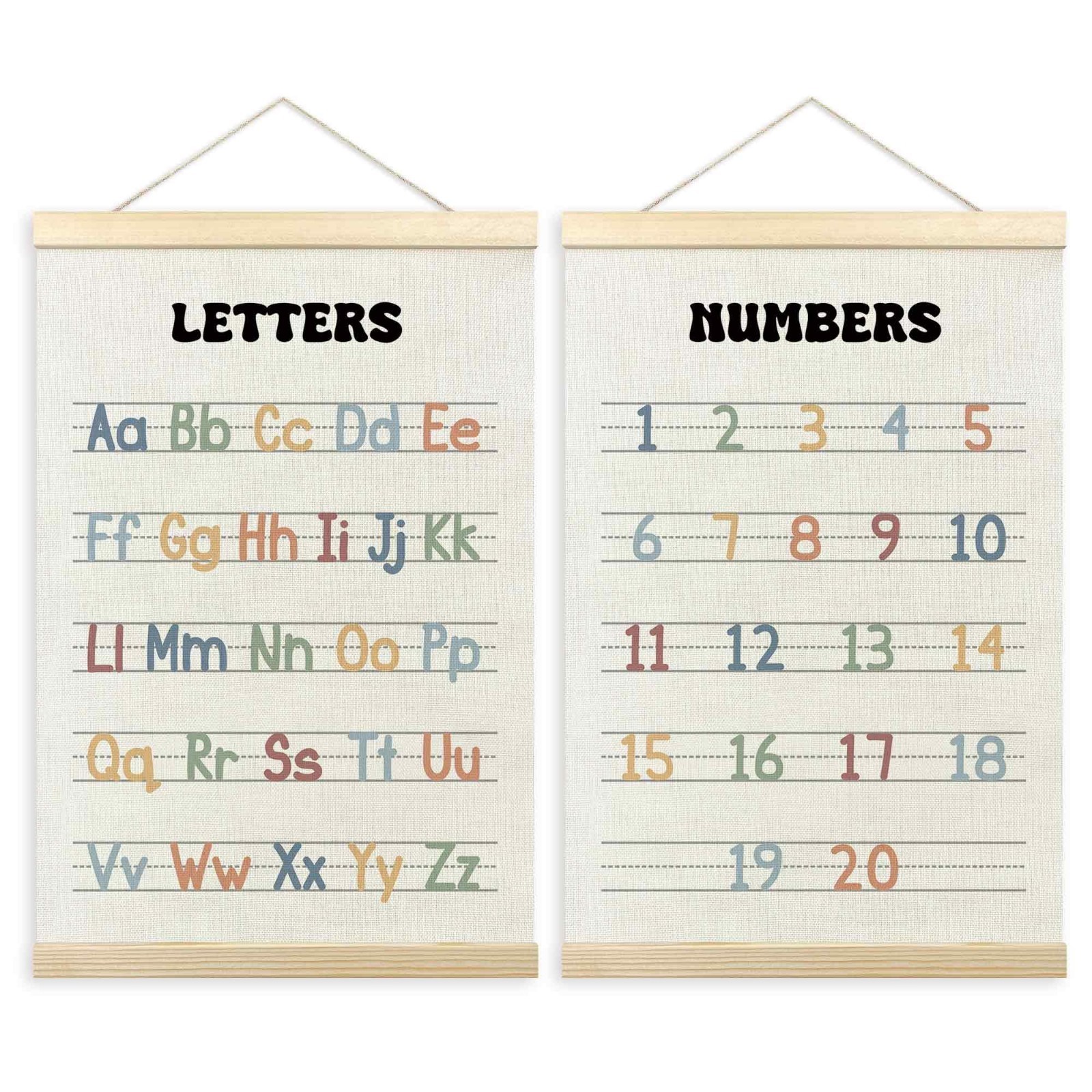 Set of 2 ABC Numbers Chart Posters for Kids – Educational Wall Art Decor 16×24