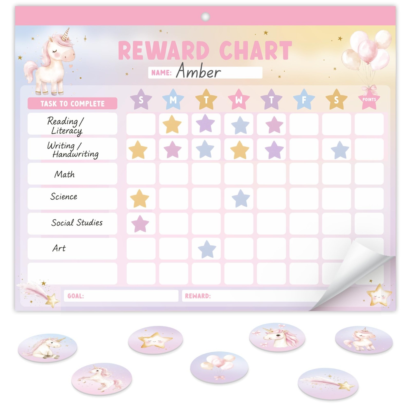 Magnetic Reward Chart for Kids – Motivational Chore Chart with Stickers, Unicorn