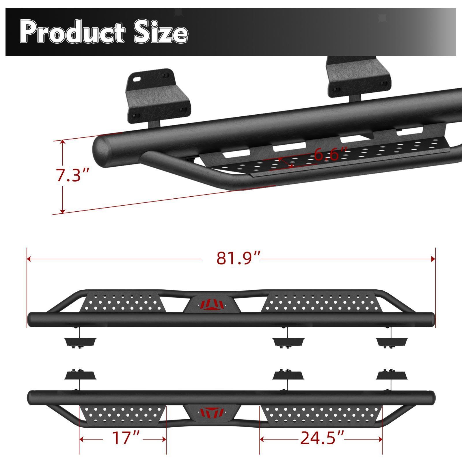 Black Carbon Steel Truck Running Boards Non Slip Step for Compatible Pickup