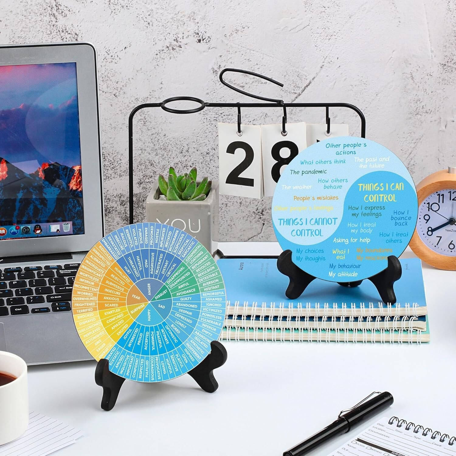 Wooden Feelings Wheel Chart Duo for Office Decor – Support Mental Health