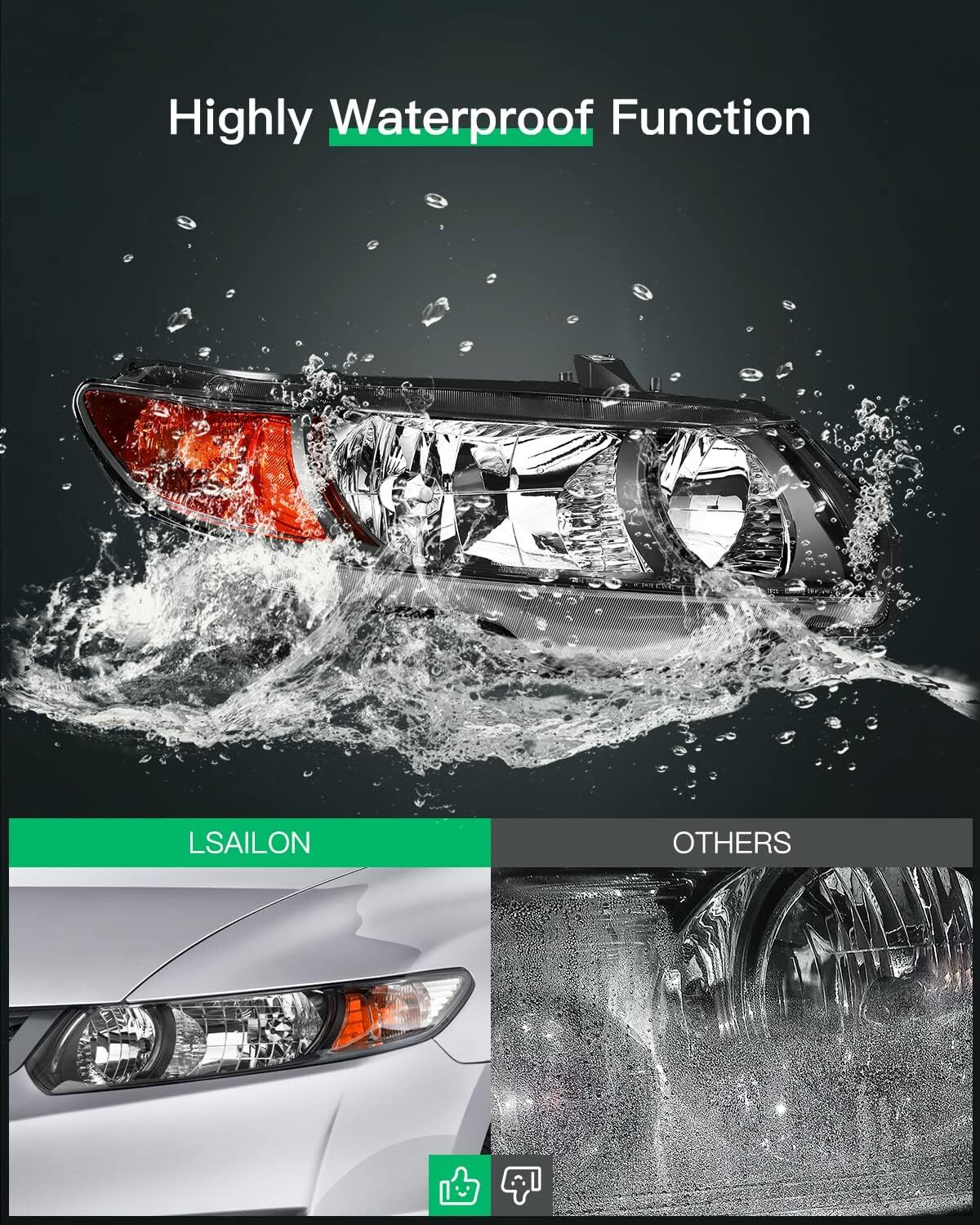 LSAILON Headlight Assembly Replacement Fit 2006-2011 For Honda Civic 2 Door