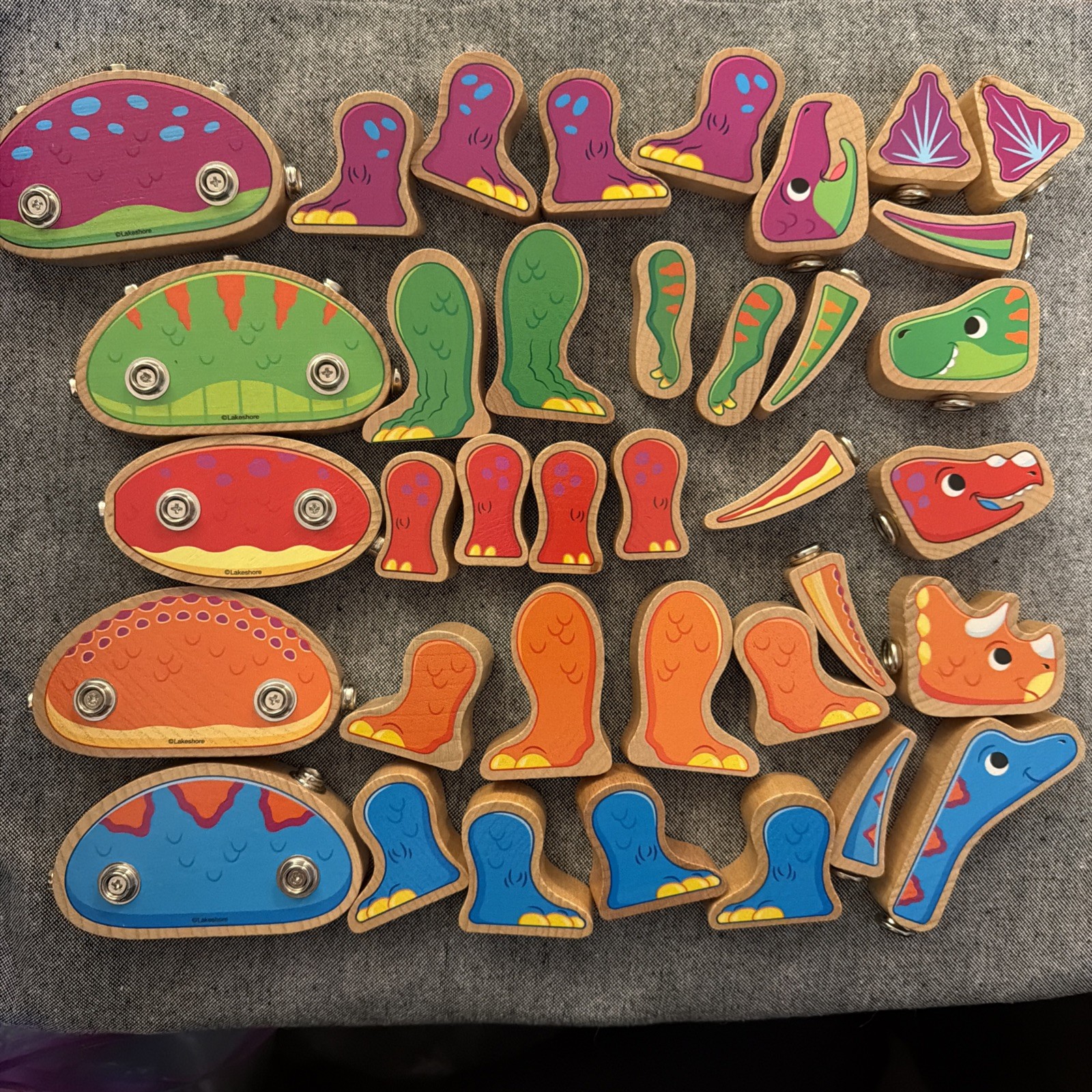 Snap Dinosaur Wooden Toy Set- Mix & Match 37 Pieces — NOT COMPLETE