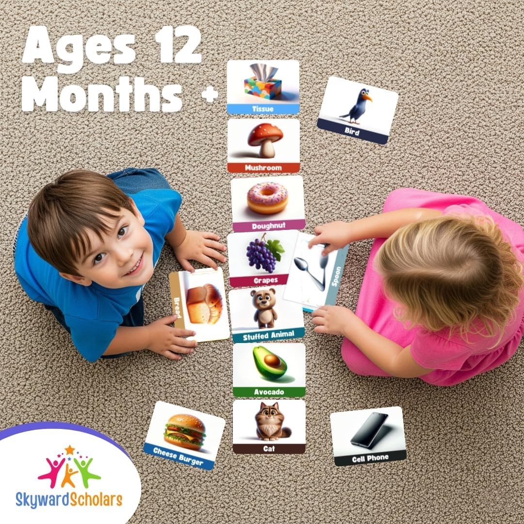 First Words Flashcards for Toddlers 1-3 | Premium Lifelike Designs & Interactive
