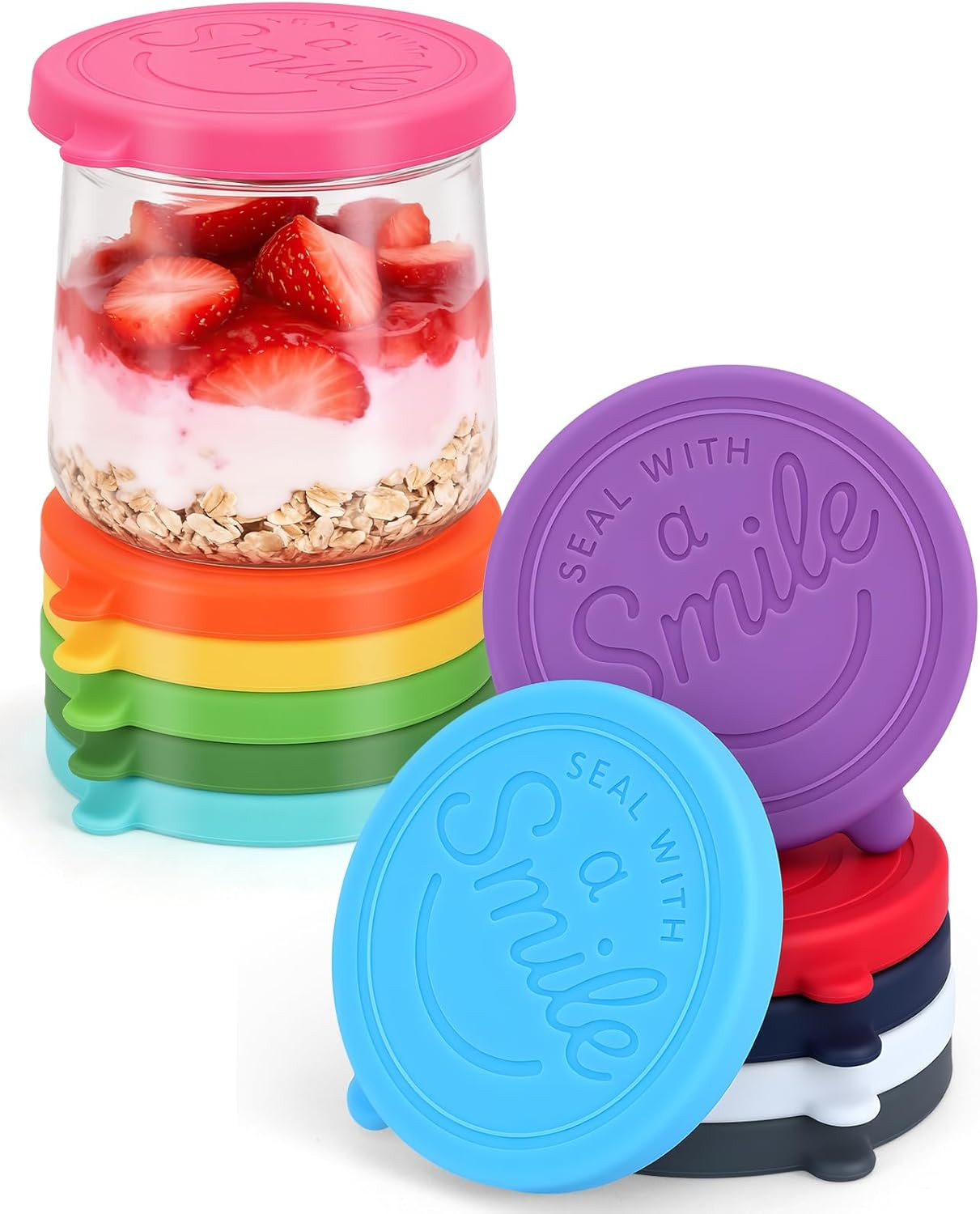 Oui Yogurt Jar Lids Silicone, 12 Pack Leak Proof and Reusable Oui Lids for 5Oz Y