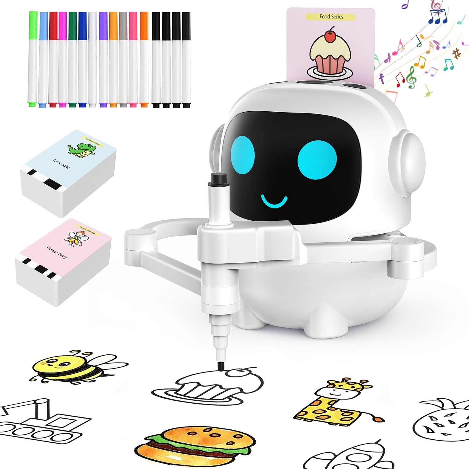 Interactive Drawing Robot Toy for Kids, 200 Cards, Voice & Music, Montessori Gif