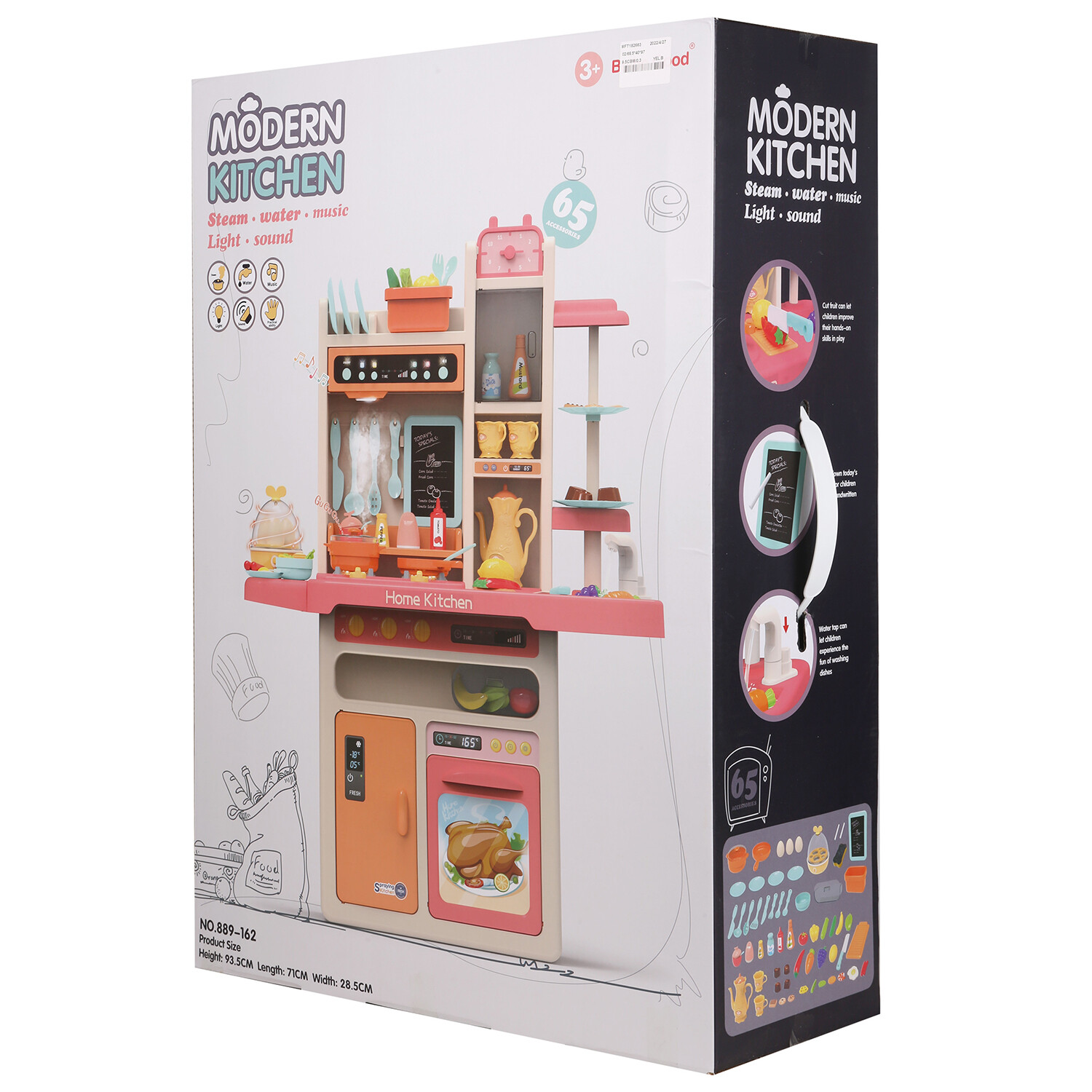 Realistic Kitchen Toy Set for Kids with Lights, Music, Steam & Accessories 65Pcs