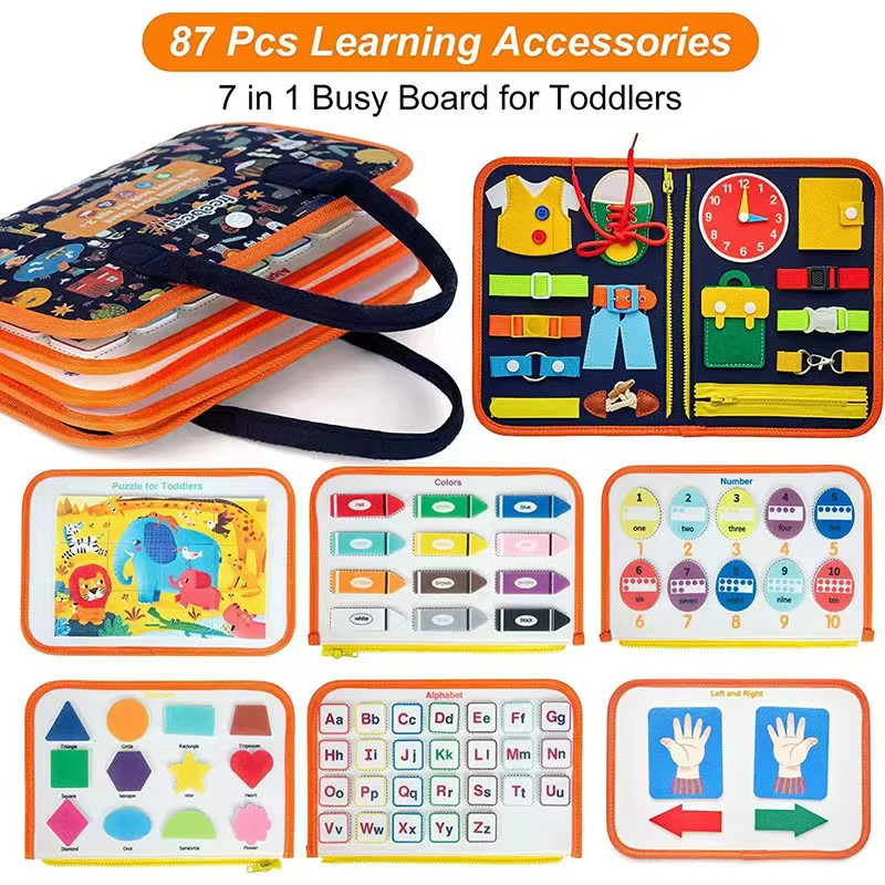 Orange Montessori Busy Board Ages 3 6 Sensory Educational Toy Fine Motor Skill