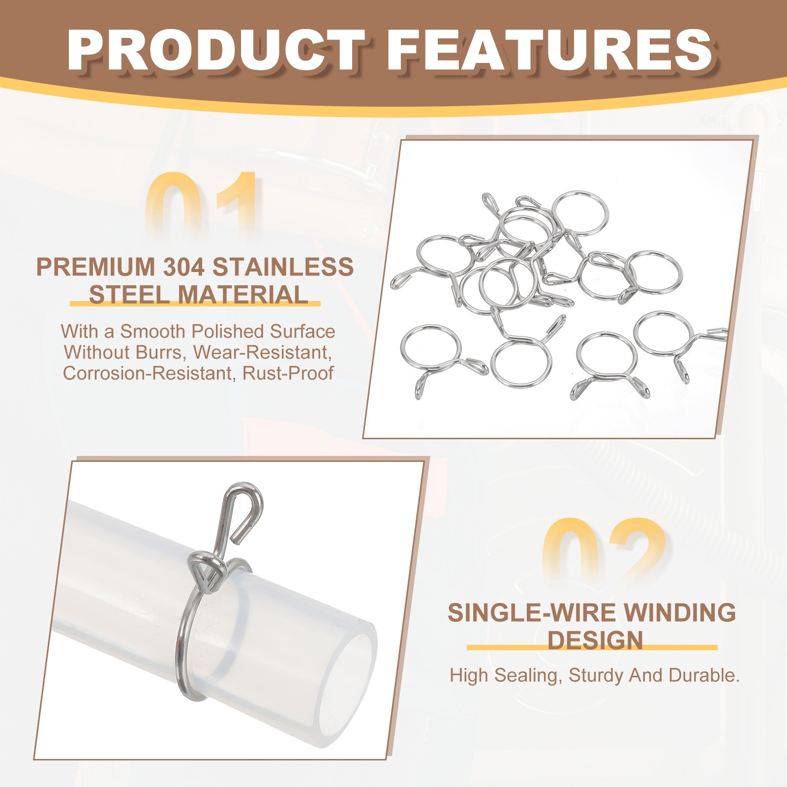 32 Pcs Wire Spring Hose Clamp for 15.3-16mm OD 0.55″(14mm) ID Silver