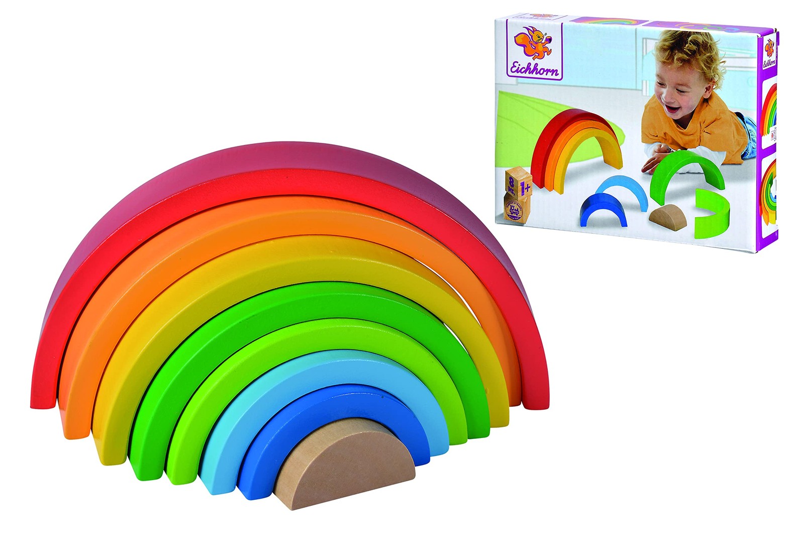Eichhorn – Rainbow Sorting and Stacking Toy in Colourful Colours, 8 Pieces, 17.5