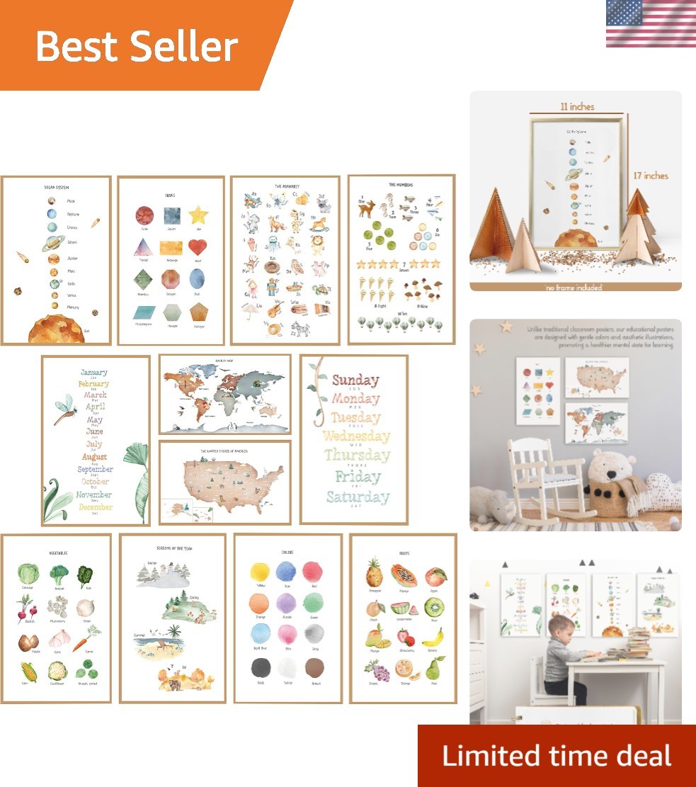 Colorful Set of 12 Toddler Learning Posters 11×17” – Inspire Curiosity & Growth