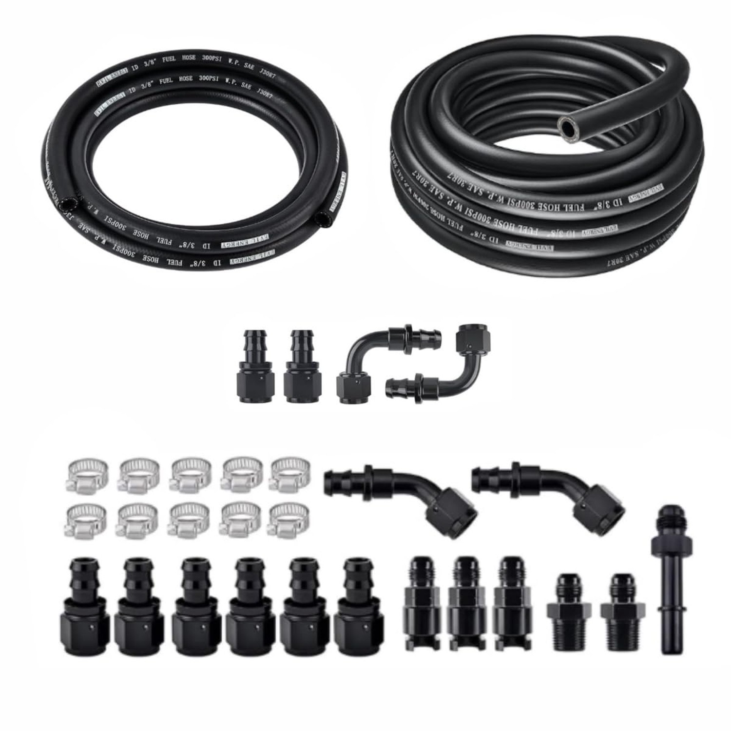 EVIL ENERGY 3/8 Fuel Hose Kit 35FT Bundle (25FT + 10FT), 6AN SAE 30R7 NBR Pus…