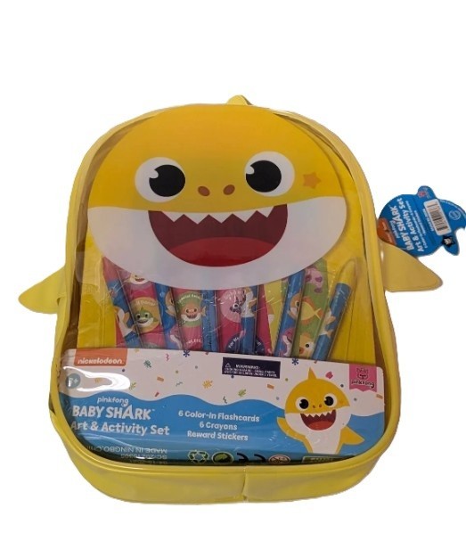 Baby Shark Art Activity Set Backpack Stationery Crayons Flashcards Stickers NWT