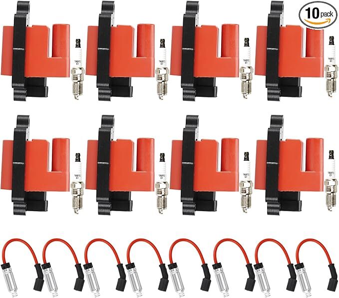 Red Ignition Coil Pack + Iridium Spark Plugs for 03-06 Chevy Avalanche 1500,