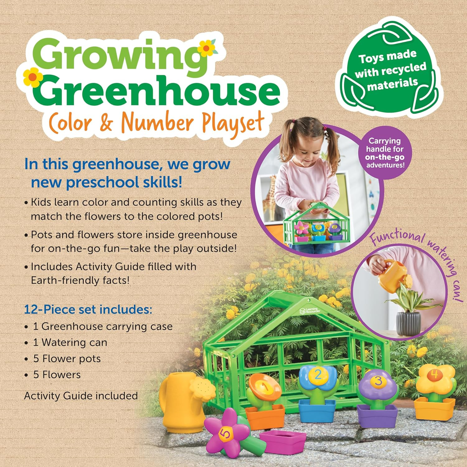 Growing Greenhouse Color & Number Playset – 12 Pieces, Ages 18 Months +, Prescho