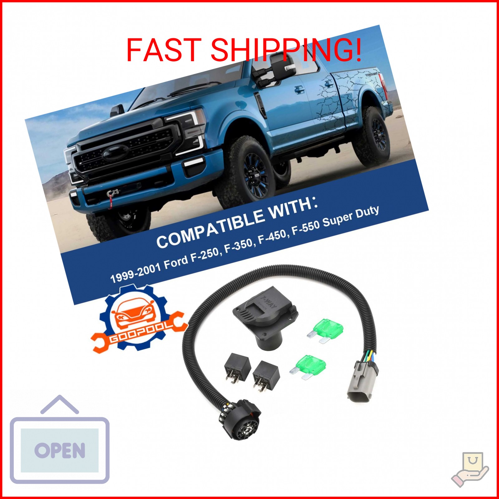 55243 7-Pin Trailer Wiring Plug Harness Compatible with Ford F250 F350 F450 F550