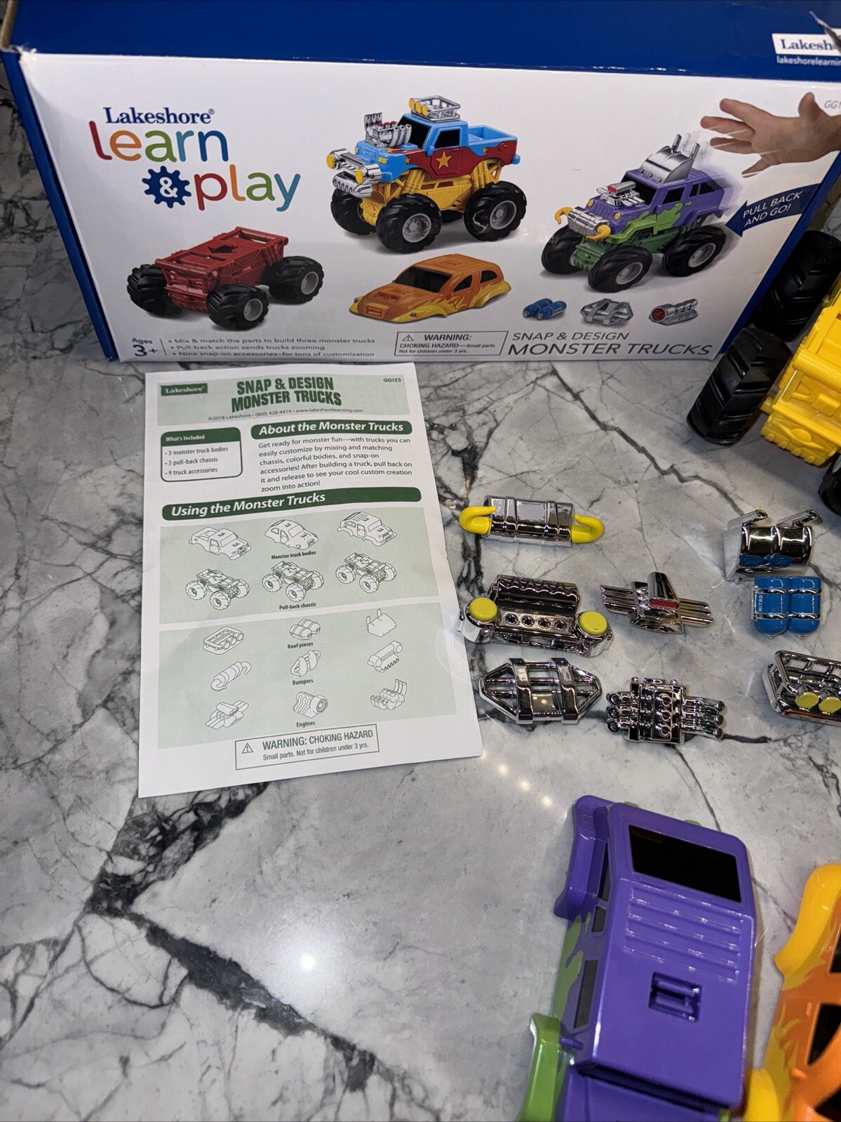 Lakeshore Learn & Play Snap Design Monster Trucks W Box Set Of 3