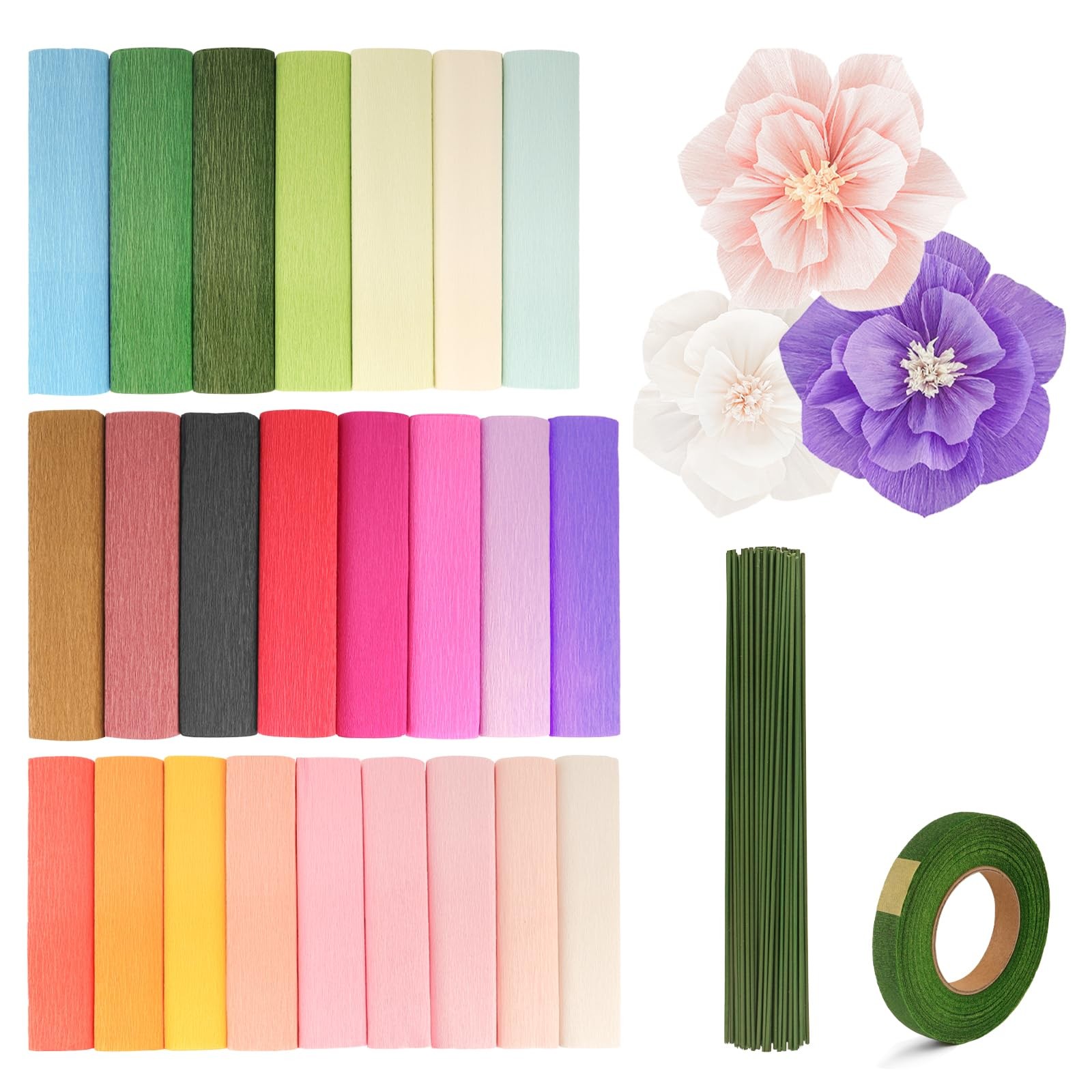 24 Colors Crepe Paper Rolls 10 x 98 Inch multicolored-24 paper