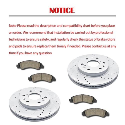 Front Brake Kit, Drilled and Slotted Brake Rotors Ceramic Brake Pads for