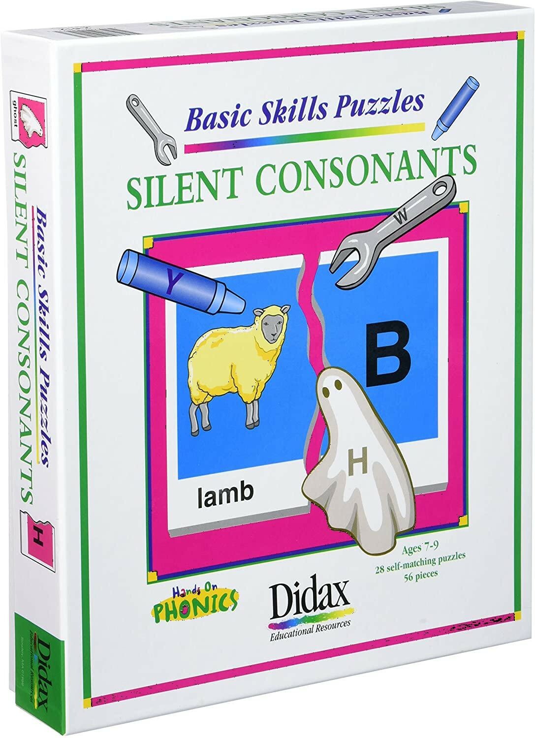Didax Basic Skills Learning Puzzle Set Silent Consonants Self-Matching Puzzles 
