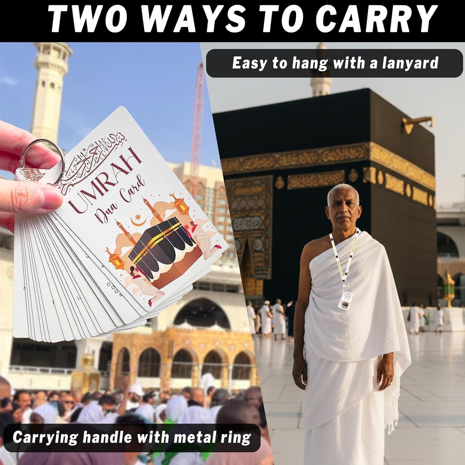 Umrah Dua Cards with Lanyard – 21 Flashcards Step-by-Step Medium, White