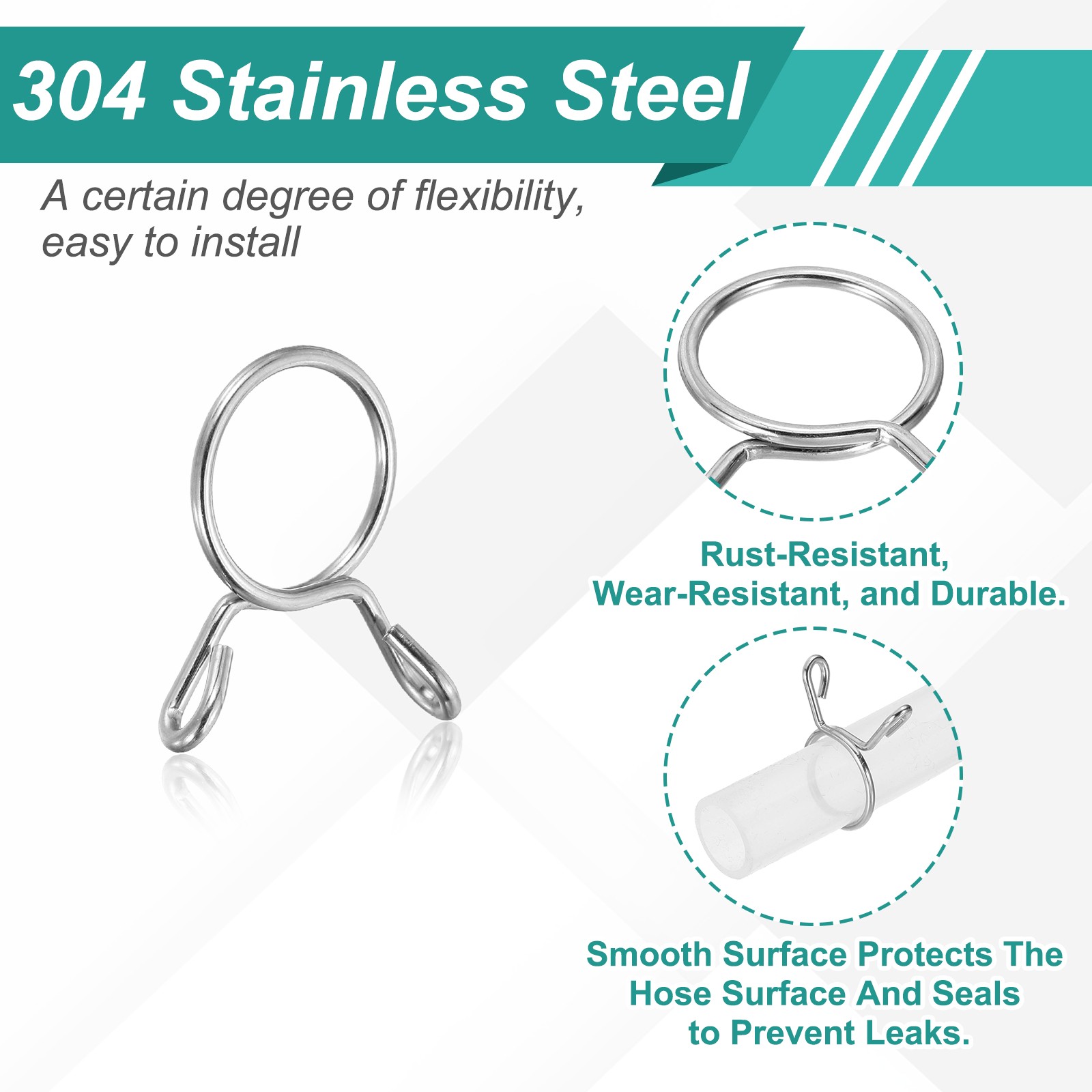 30Pcs 19mm ID 21.3mm OD Fuel Line Hose Clips Spring Clips Clamps Silver
