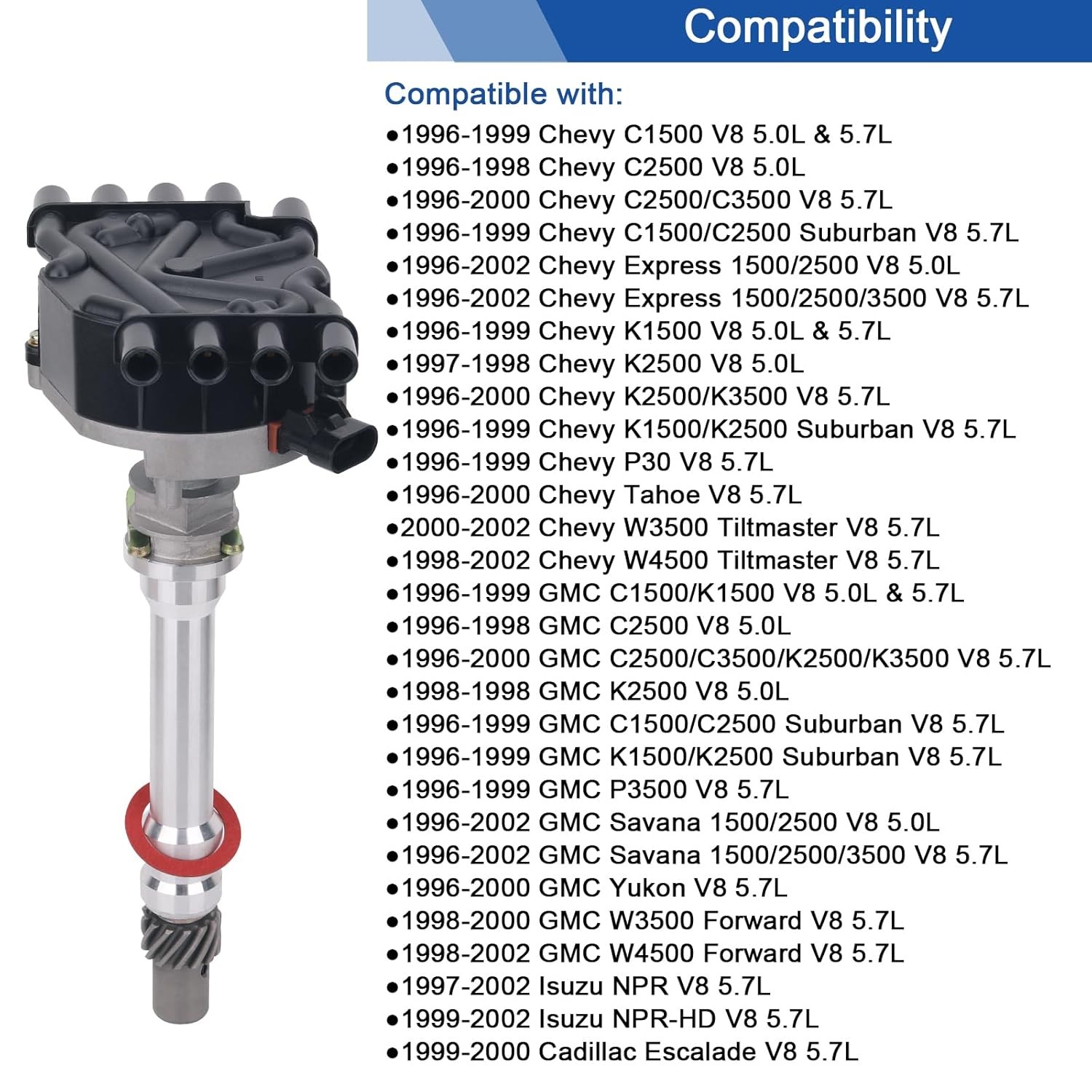 Ignition Distributor Compatible with 1996-2002 Chevy GMC Cadillac Isuzu Vortec V