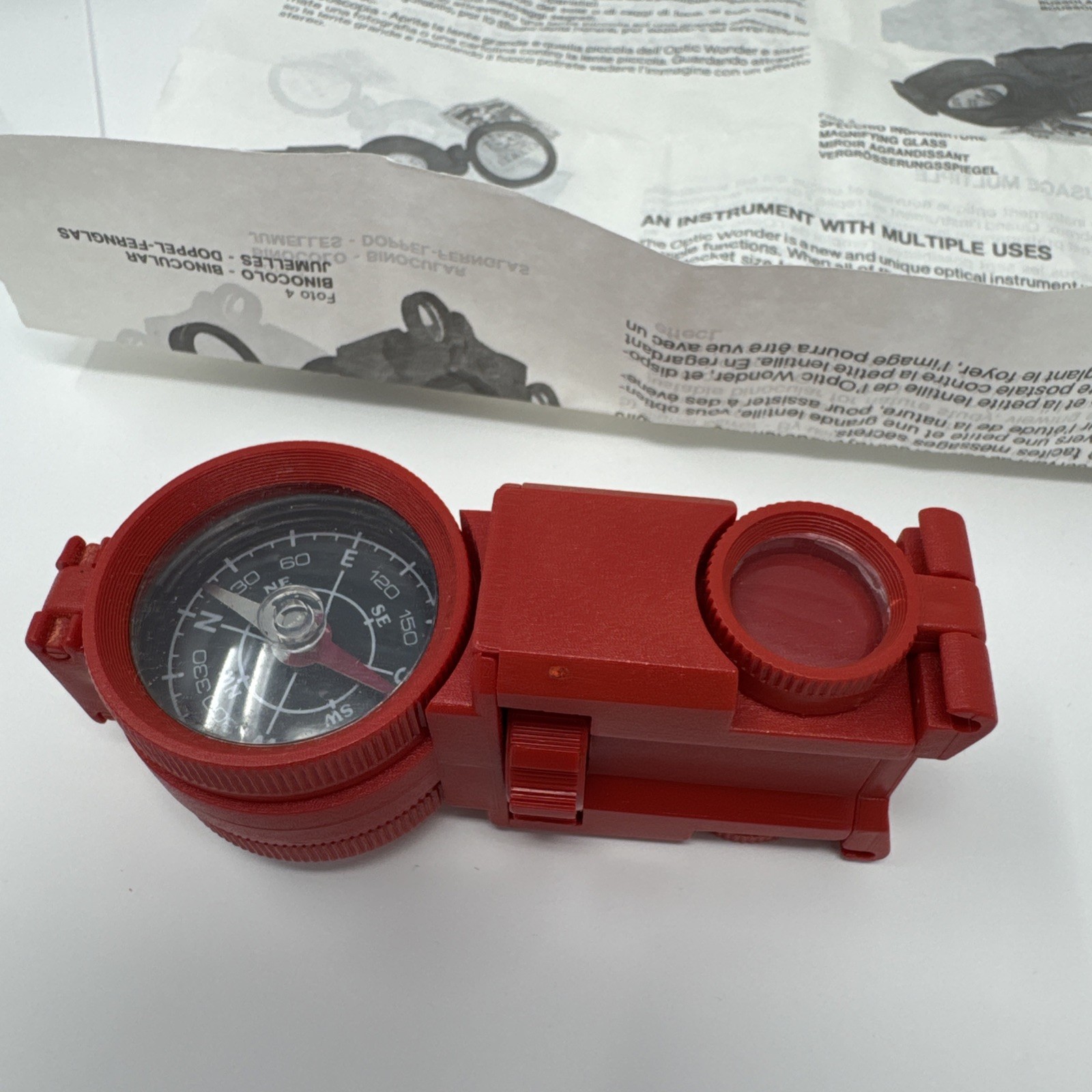 Vtg Navir Polaris Original Optic Wonder 4010 Red Binoculars, Compass, Magnifier