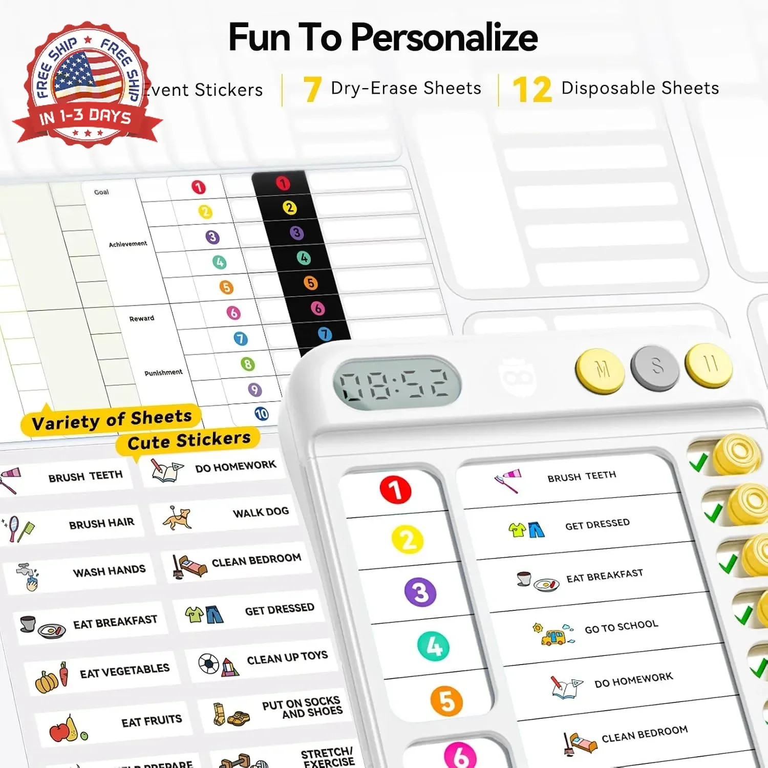 Chore Chart for Kids with Visual Timer, ADHD Tools Visual Schedule Planning Boar