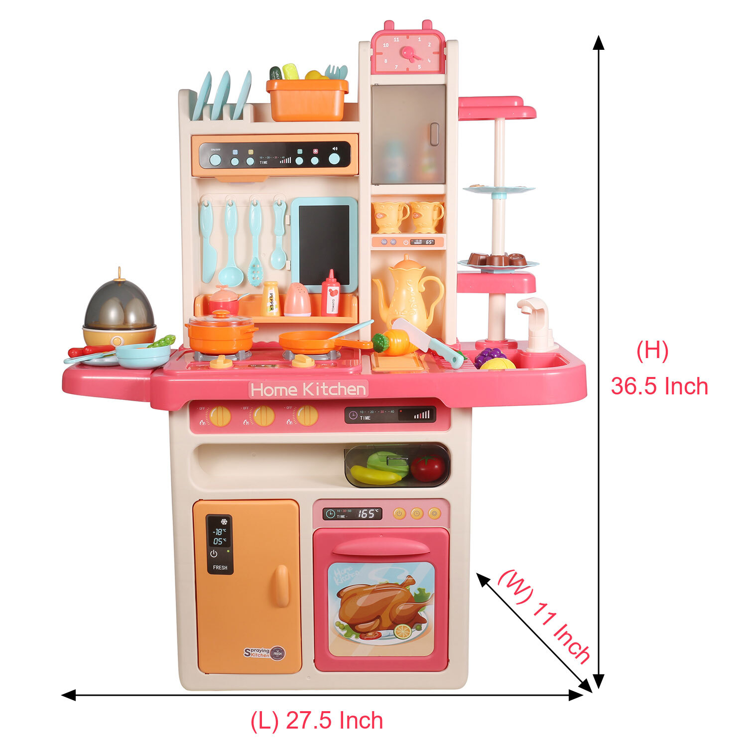 Realistic Kitchen Toy Set for Kids with Lights, Music, Steam & Accessories 65Pcs