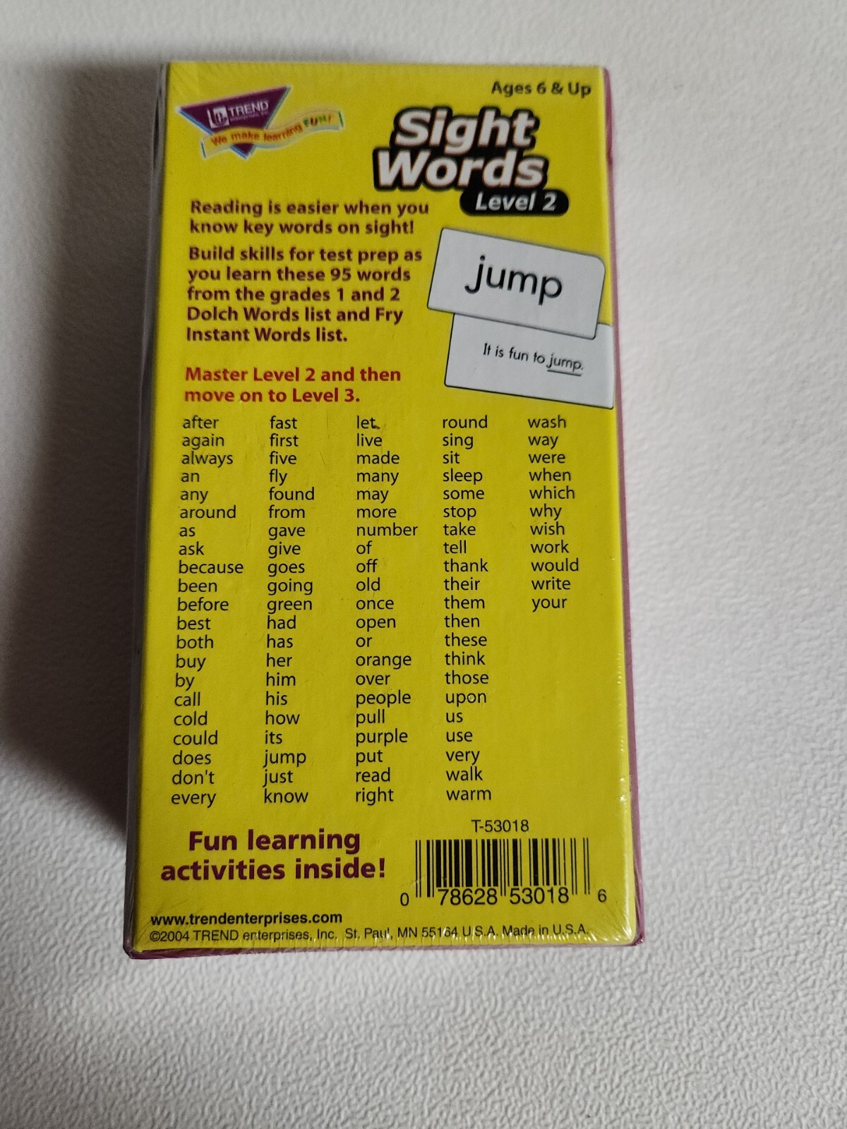 Sight Words Flash Cards Level 2 Ages 6 & Up 95 Fun Learning Boxed USA 2004