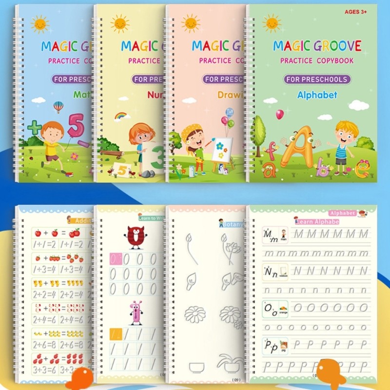 4Pcs Childrens Calligraphy Practice Workbook Magical Handwriting Practice Book