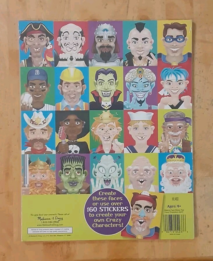Melissa & Doug Make-a-Face Sticker Pad Crazy Characters 20 Faces New Sealed